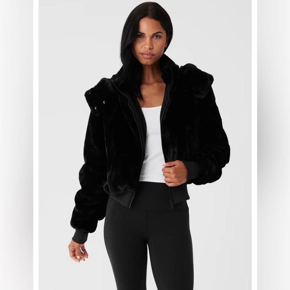 Alo Faux Fur Bomber Jacket - Black Small